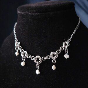White freshwater pearl princess chandelier necklace ✦ Gothic coquette medieval